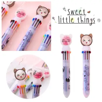 

10 Color Flash Drilling Cat Ballpoint Pen Creative Office Stationery Multicolor Ballpoint Pen Ten-color For Writing R7W7