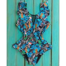 Цельный купальник с рюшами и принтом, женский купальник с цветочным принтом, купальник для похудения, пляжная одежда, Женский Одноцветный купальник с v-образным вырезом