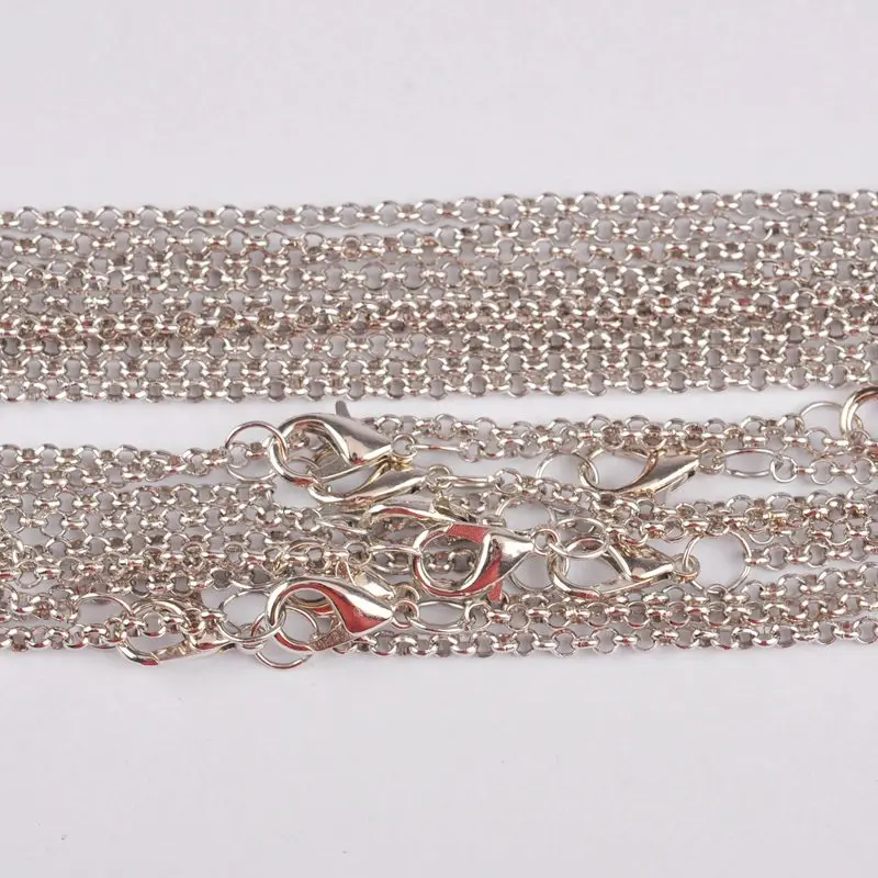 

Rhoium Plated 24inches 60cm 100pcs Link Chains Rolo Chain Necklaces Chain Findings for Pendant Jewelry Making Supplies