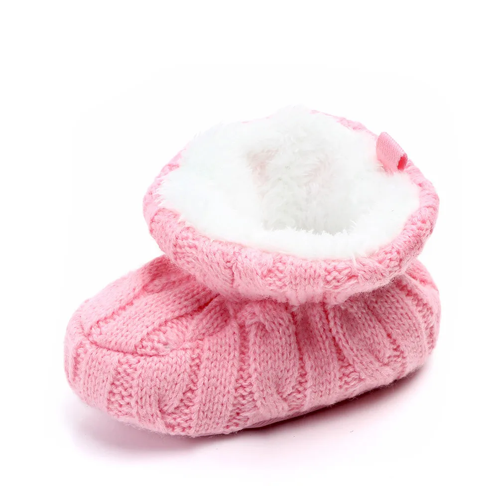 Winter warm wool baby cotton shoes, non-slip soft bottom baby shoes, toddler shoes WJH456 - Color: Pink