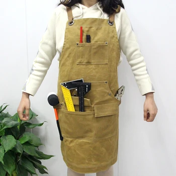 

Durable Goods Heavy Duty Waxed Unisex Canvas Work Apron with Tool Pockets Cross-Back Straps Adjustable For Woodworking Painting