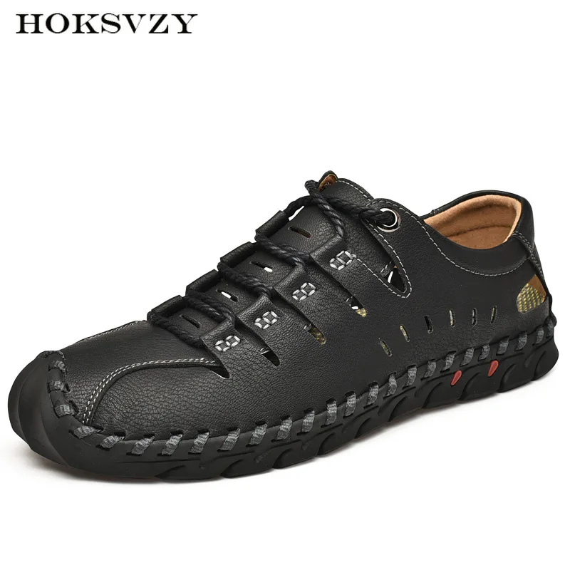 HOKSZVY/Летняя мужская обувь ручной работы; дышащая повседневная обувь с дырками; 47; обувь с дырками; мужская кожаная обувь на полой подошве; CLK-8298 обувь