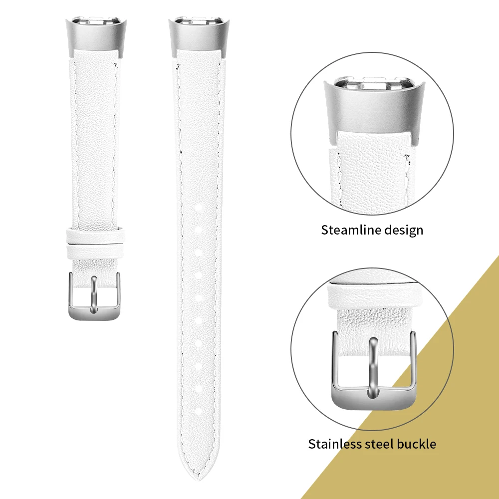 Для samsung Galaxy fit SM-R370 подлинный кожаный полосатый ремешок спортивный сменный браслет наручных часов Модный узор браслет ремень - Цвет ремешка: White