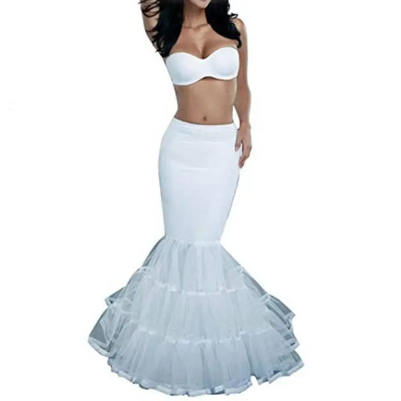 Fashion Women Skirts Mermaid White 1-Hoop Formal Skirts Petticoat Crinoline Skirt Slip Satin Floor-Length