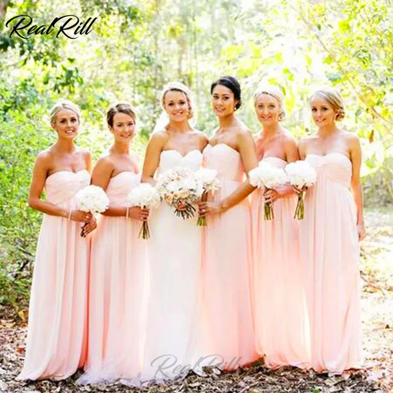 

Real Rill Sweetheat Bridesmaid Dress Chiffon Strapless Lace Up Back Floor Length A Line Maid Of Honor Dresses