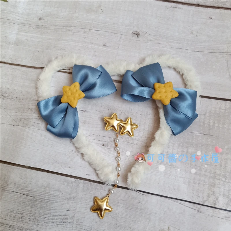 Мягкая заколка для волос с бантом для девочек Kawaii, плюшевый обруч для волос с медвежьими ушками, милая повязка для волос в стиле Лолиты KC, головной убор для косплея, аксессуары для волос