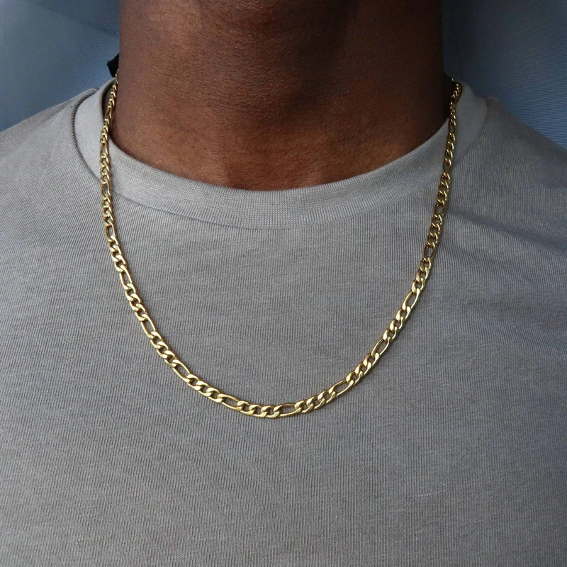 2020 Fashion New Figaro Chain Necklace Men Stainless Steel Gold Color Long Necklace For