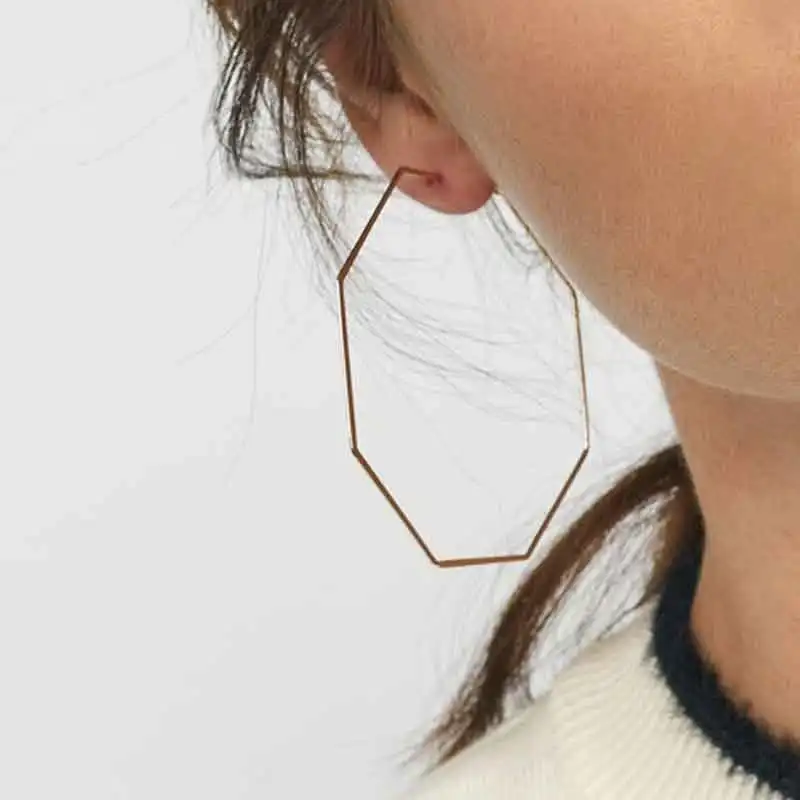 

Best Lady Octagonal Big Hoop Earrings For Women Wedding Trendy Geometric Metal Girls Statement Christmas Earrings Accessories