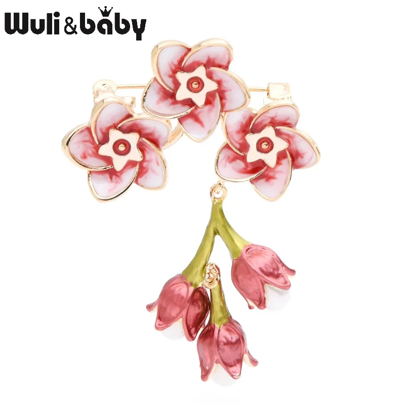 Женская эмалированная брошь Wuli &amp baby красная в форме цветка из сплава свадебная