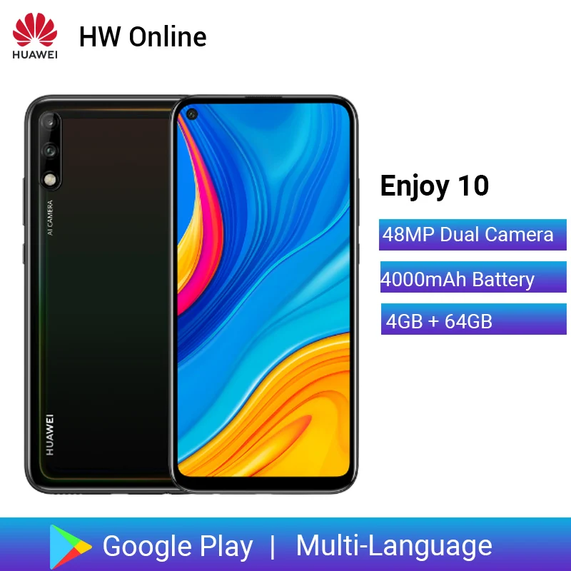 Huawei Enjoy 10 4 Гб 64 мобильный телефон 6 39 &quotKirin 710F Восьмиядерный 48 МП Двойная камера