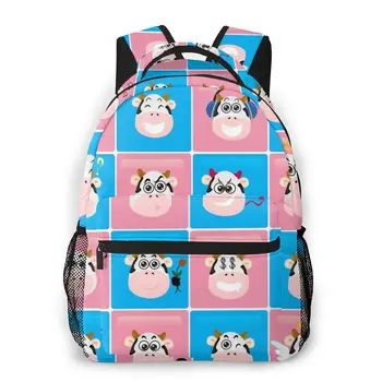 

2020 Backpack Women Shoulder Bag Blue And Pink Head Cow Emoticon Fashion School Bag For Teenage Girl Backpacks Travel Bag