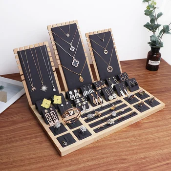 

High Quality Bamboo Velvet Jewelry Display Earring Display Stand Ear Stud Earrings Holder Rack Storage Case