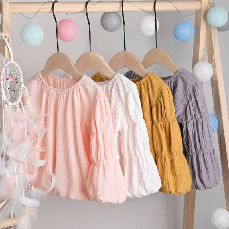 

Sale Newborn Baby Girls Lantern Sleeve Tops Shirts Blouse Round Neck Clothes