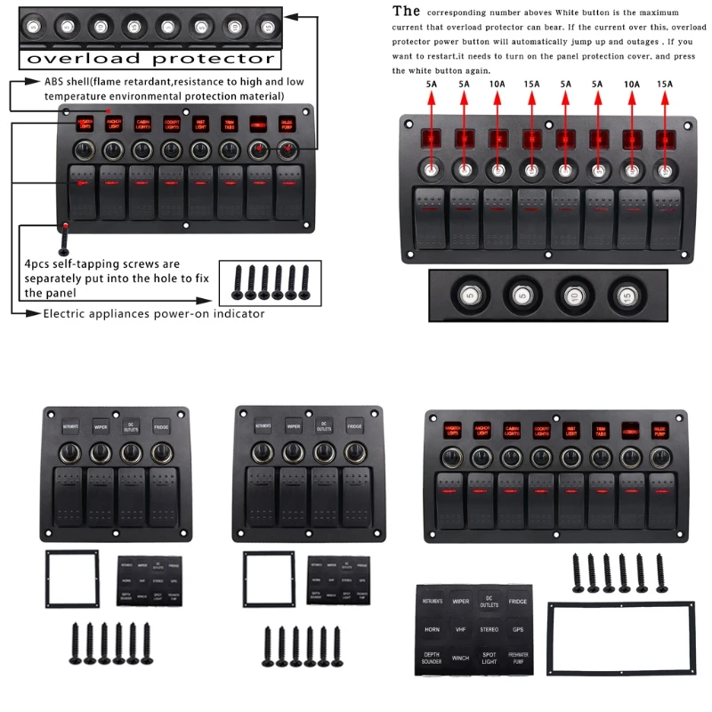 8 банд красный светодиодный водонепроницаемый кулисный переключатель панели с объективом для морской лодки 12-24V