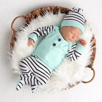 

Newborn Baby Girl Clothes Winter Long Sleeve Cotton T-shirt Tops Striped Pants Hat Suit Boys Clothing Одежда Для Новорожденных