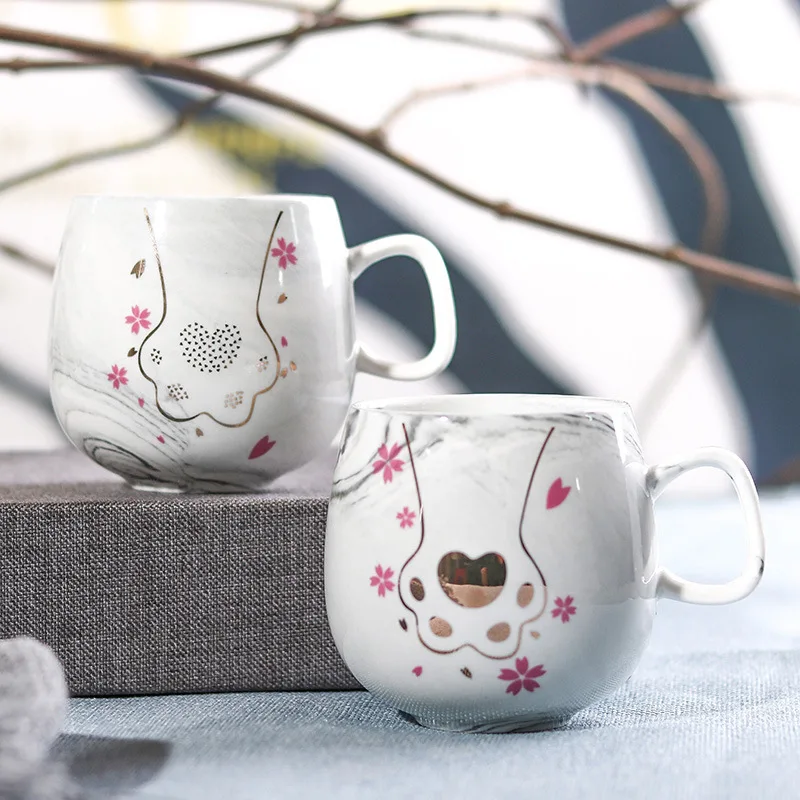 Фламинго чашки для кофе керамические чашки путешествия чашки милый кот ноги Ins 72*85 мм 350 мл - Цвет: U0221Grey