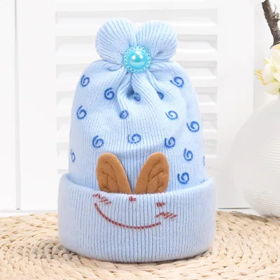 Blue Для малышей, 4 цвета Зимние Шапки для младенцев вязанные шапки кепки милый кролик с длинными ушками на капюшоне, для детей, детские Носки с рисунком кролика шапка Кепки фото реквизит шляпа - Цвет: Blue