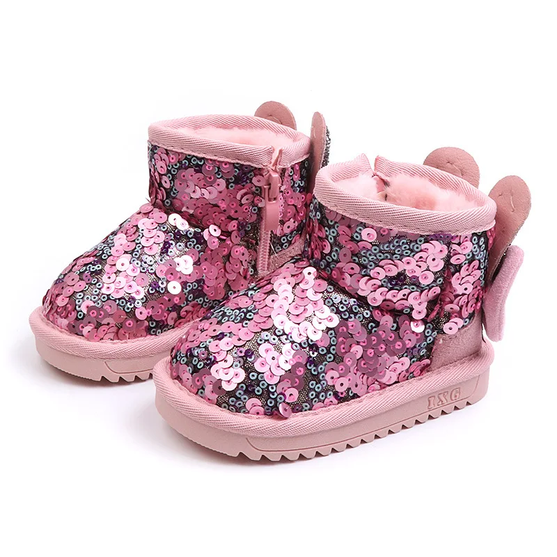 Зима ; детские ботинки для девочек; хлопковая теплая обувь с блестками для малышей; зимние ботинки для девочек-студентов; хлопковые ботинки принцессы; детские кроссовки