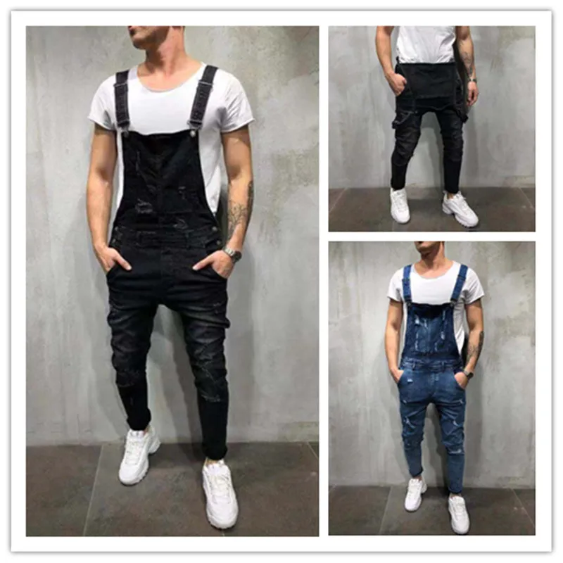 Monos vaqueros rasgados para hombre, peto desgastado Hi Street, pantalones con tirantes, talla S-XXXL