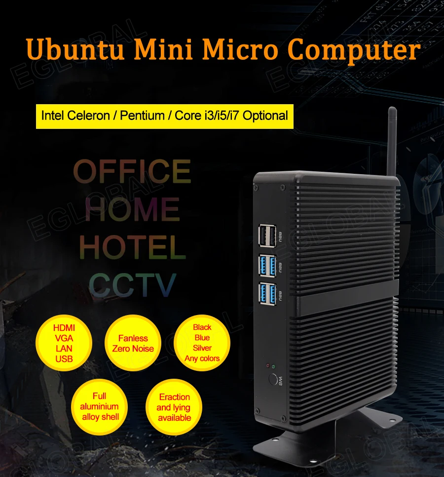 

EGLOBAL M3 HTPC Remote desktop core i3 i5 i7 mini pc Intel HDMI,full HD display Slim dual core