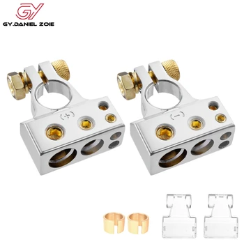 

2Pcs Car Battery Terminal Connectors Kit 2/4/8/10 AWG Positive Negative Car Battery Post Clamp w/ 2 Clear Covers Shims