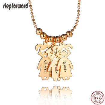 

STEP FORWARD Custom 925 Sterling Silver Pendant Necklace Engrave 1-3 Names Figure Jewelry For Women Gift Children Kids ID Tags