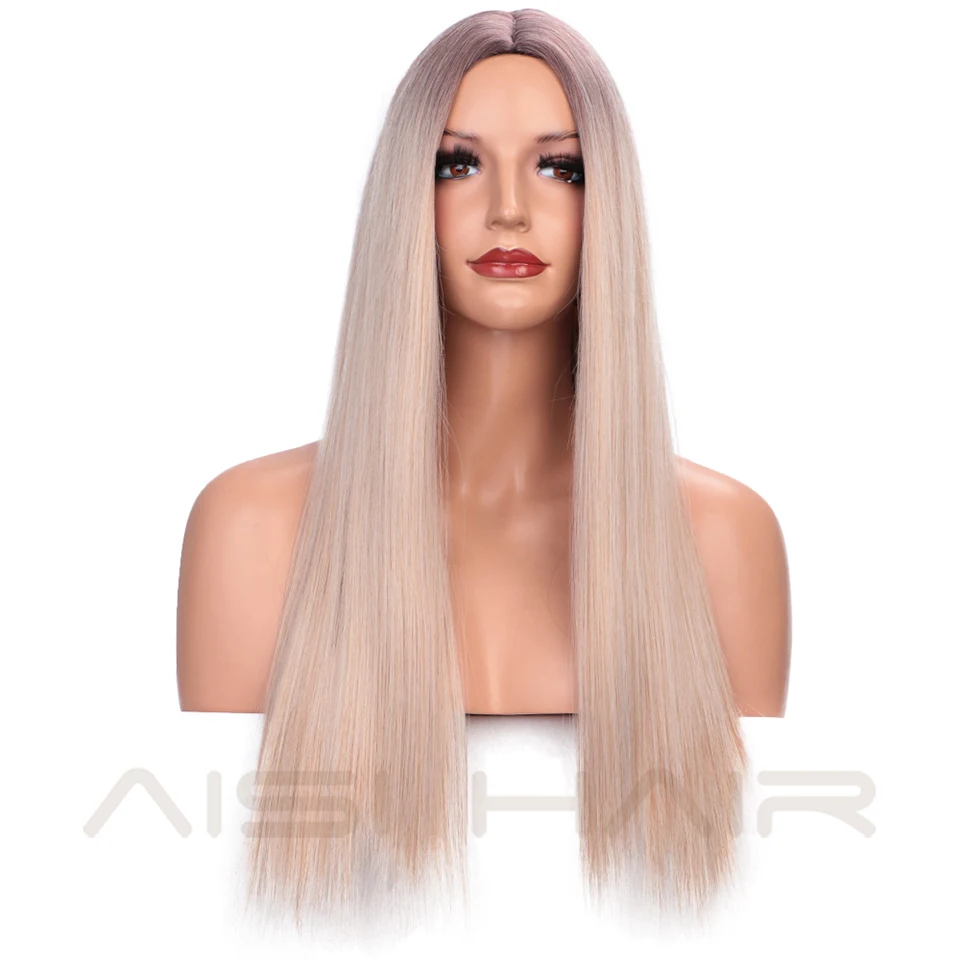 AISI волосы длинные шелковистые прямые синтетические парики Смешанные коричневые и светлые длинные парики для белых/черных женщин средней части натуральные парики