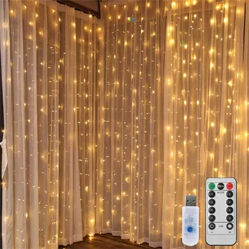 

3M USB LED Curtain String Lights Flash Fairy Garland Remote Control for New Year Christmas Outdoor Wedding Home Party Decoration