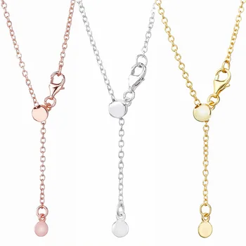 

New 925 Sterling Silver Necklace Rose Gold & Silver Sliding Clasp Chain Basic Necklace For Women Wedding Gift Europe Jewelry