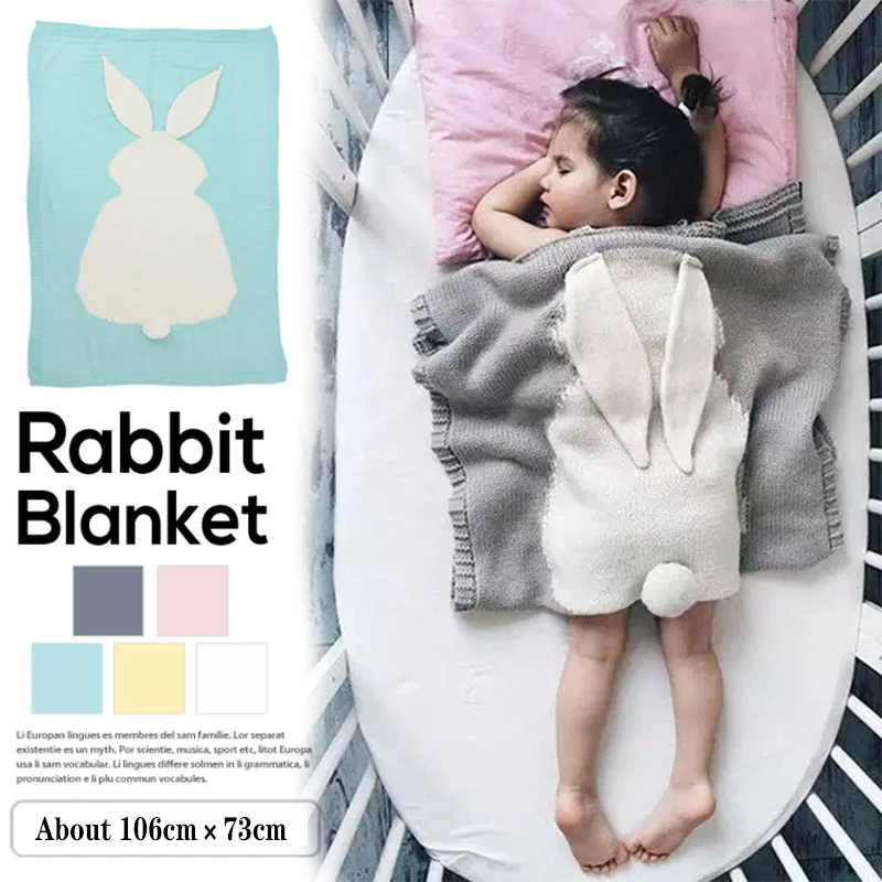 

Baby Blankets Newborn Soft Wrap Cute Rabbit Ears 3D Knit Baby Beach Mat Cloak Blanket Children Bedding Bath Swaddle Best Gift