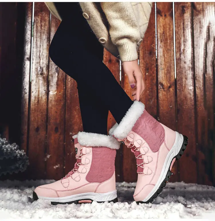 Женские зимние ботинки г. Новые модные теплые зимние ботинки на толстой нескользящей подошве женская обувь женская зимняя обувь из хлопка с высоким берцем на холодную погоду