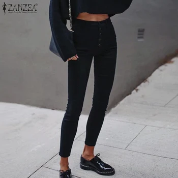

2020 Fashion Women High Waist Pants ZANZEA Ladies Casual Buttons Trousers Female Elastic Bottoms Harem Pantalones Streetwear 5XL