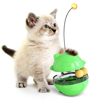 

Cat Tumbler Toys Cat Interactive Toy Cat Food Balls Slow Leaking Food Feeder Toy with Teasing Wand Pet Supplies