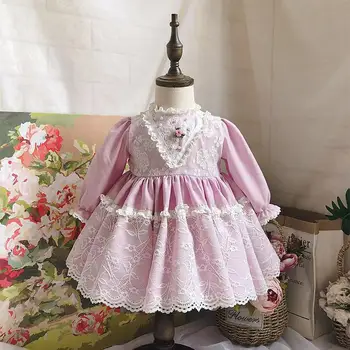 

Spanish Vintage Palace style Princess Girls Dress Long sleeve Lace Spliced Sweet Dress Modis kids Clothes Dress Vestidos Y2031