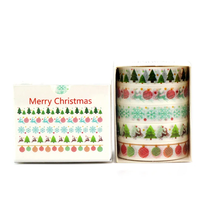 XMAS006 5 шт./компл. Рождество васи ленты, пижама со снежинками и оленями сердца Kawaii маскировки наклейки с лентами канцелярских принадлежностей для скрапбукинга, школьные принадлежности - Цвет: XMAS006