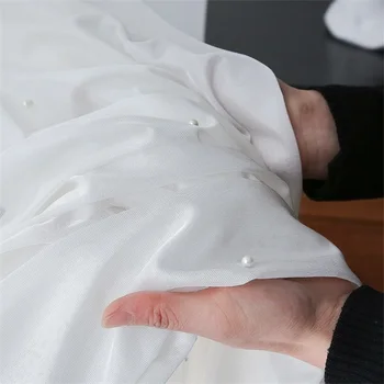 

Europe Solid White Beads Tulle Curtain Window Tulle Curtains For Living Room Kitchen Modern Window Treatments Voile Curtain #4