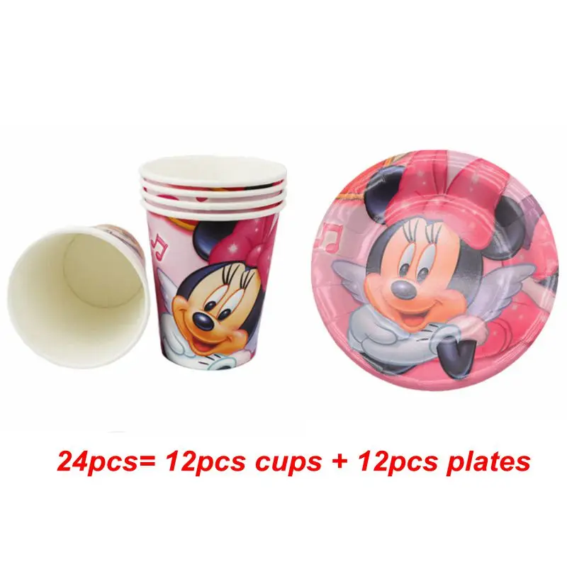

24pcs/Lot Cartoon Shark Birthday Minnie Theme Paper Cups Plates Disposable Table Sets Baby Shower Party Supplies For Kids Like