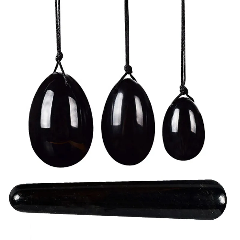 3 eggs 1 wand Натуральный обсидиан Йони набор яиц для массажа нефритовых яиц Кегеля Тренажер йони-палочка нефритовый массажер тазового пола Вагинальные мышцы подтягивающий мяч - Цвет: 3 eggs 1 wand