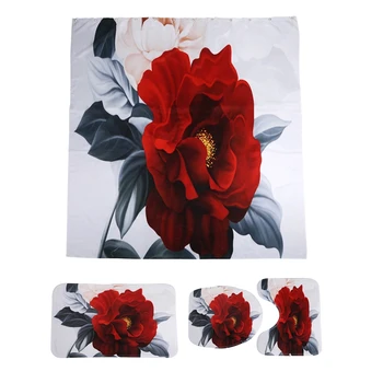 

180 x 180Cm 4Pcs/Set Elegant Flowers Pattern Shower Curtain Mat Set Non Slip Rugs Carpet For Bathroom Toilet Bath