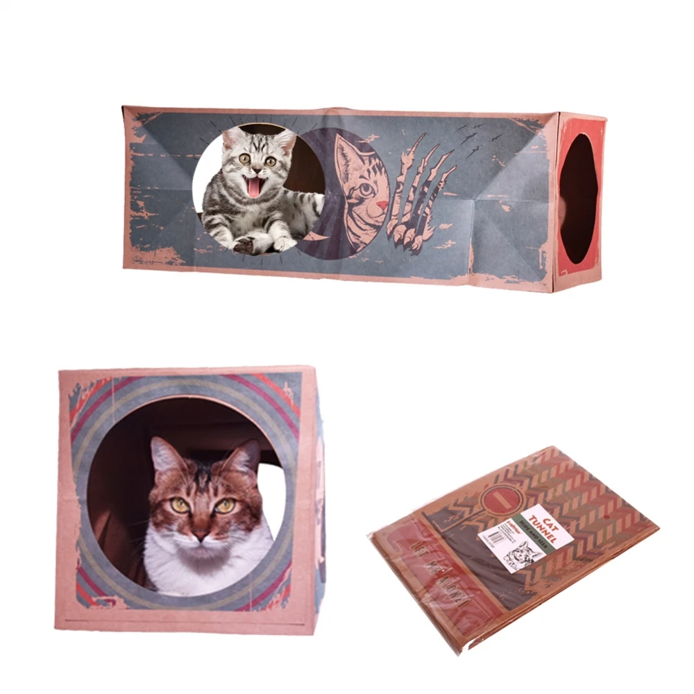 Foldable cat two-channel tunnel Cat Toys Interactive Tunnel with Kraft Paper Bag Collapsible for Cats Kitten Interactive Toys