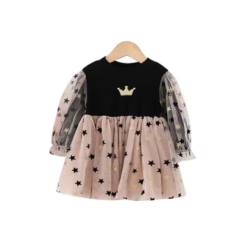 

Girls Dress Cute Ball Gown Dress Long Sleeve Tulle Crown Dress for Girls Party Princess Dress Baby Girls autumn Clothes 1-6Y