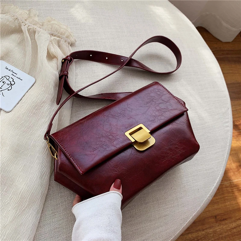 Burminsa Осенняя мягкая женская сумка-мессенджер с широким ремешком, Винтажный дизайн с замком, большая вместительность из искусственной кожи, женские сумки на плечо