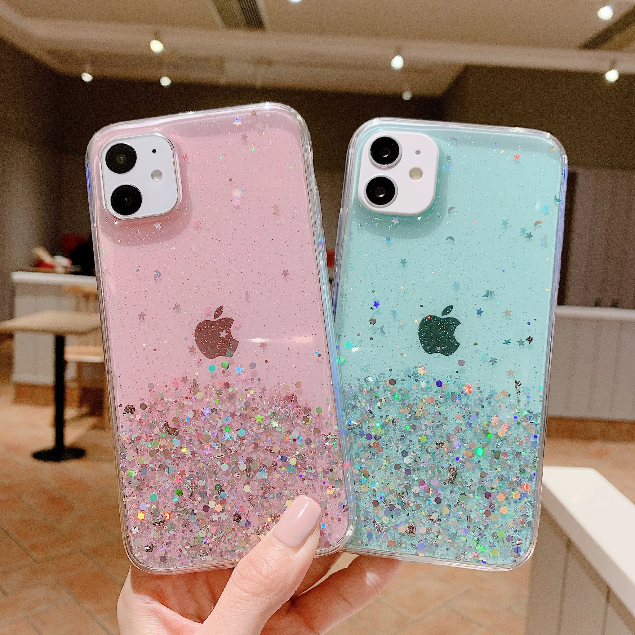 

Luxury Glitter Star Bling Cover For iPhone 11 Pro Max X XS XR Max Clear Sequins TPU Cases For iPhone 6 6S 7 8 Plus Soft TPU Case