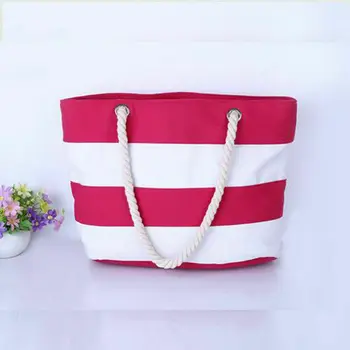 

Women Summer Casual Beach Bag Multifunctional Unisex Canvas Striped Handbag Fashion Large Capacity Ladies Portable Shoulder Bag
