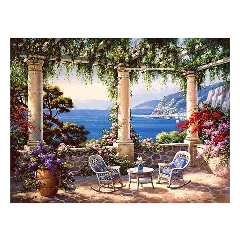 DIY Oil Painting Paintworks Paint By Number for Kids and Adults Beginners Make Your Own Painting-Seaside Balcony | Дом и сад