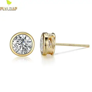 

Flyleaf Cubic Zirconia 14k Gold Hollow Round 100% 925 Sterling Silver Stud Earrings For Women Tiny Earings Fashion Jewelry Fine