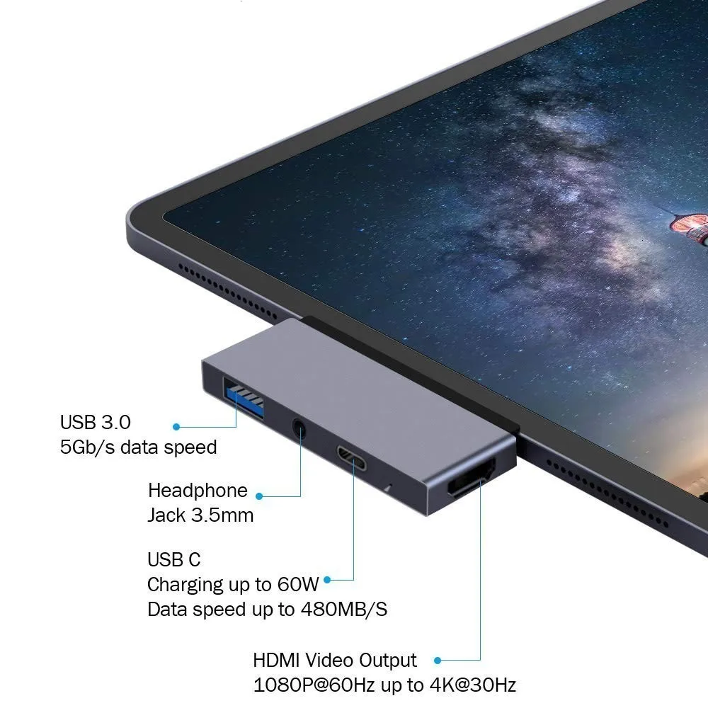 USB C концентратор для Ipad Pro адаптер ключ с 4k HDMI USB-C Pd 60 Вт Зарядное устройство USB 3,0 3,5 мм аудио разъем для наушников док-станция