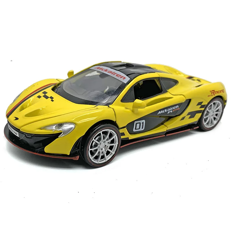 1:32 спортивный автомобиль игрушка Металлическая Модель литья под давлением колеса детская игрушка автомобиль моделирование McLarens-P1 Звук Свет автомобильный прицеп дверь мальчик подарок - Цвет: Yellow Toy Car