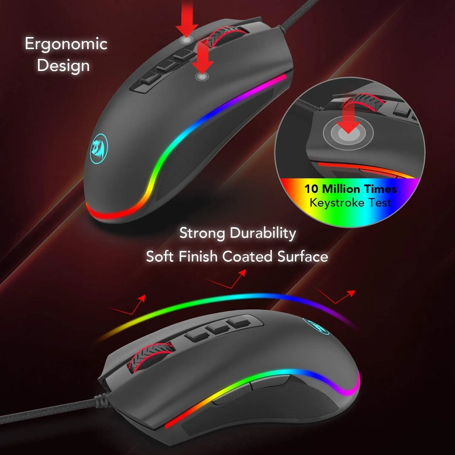 Redragon Cobra M711 Chroma Wired Gaming Mouse 16.8 Milhões de Cor Rgb Retroiluminado 10000 Dpi Botões Ópticos Led pc Lol - Imagem 3