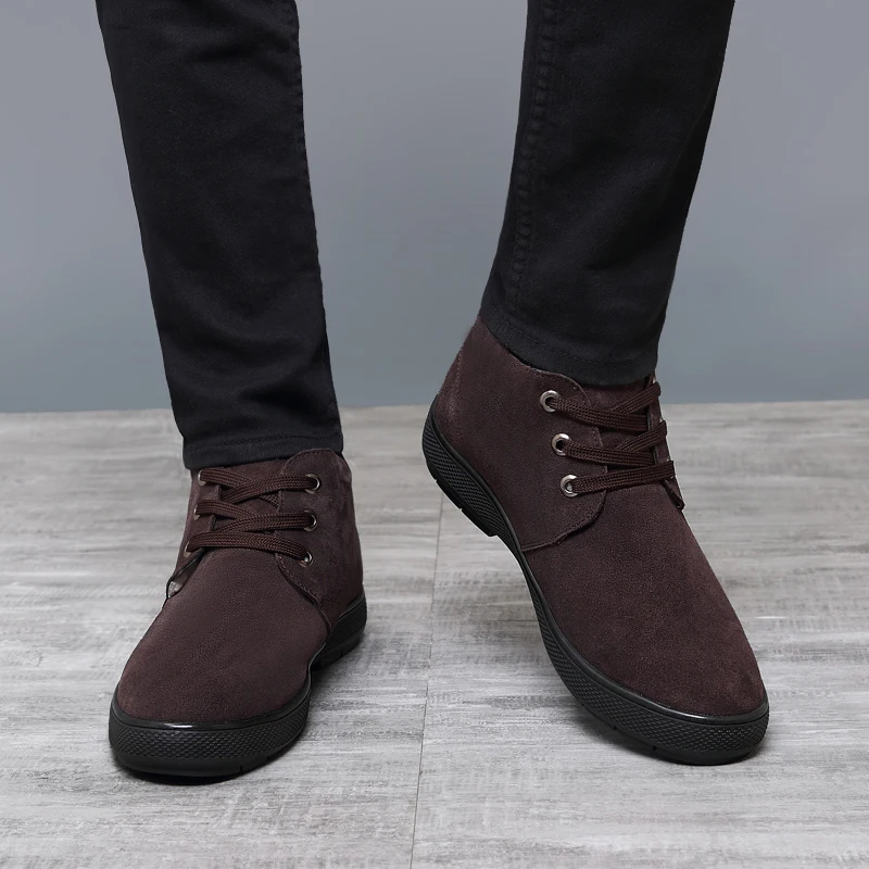 Зимние мужские замшевые кожаные ботинки с шерстяной подкладкой; повседневная обувь с высоким берцем; нескользящие мужские ботильоны с хлопковой подкладкой